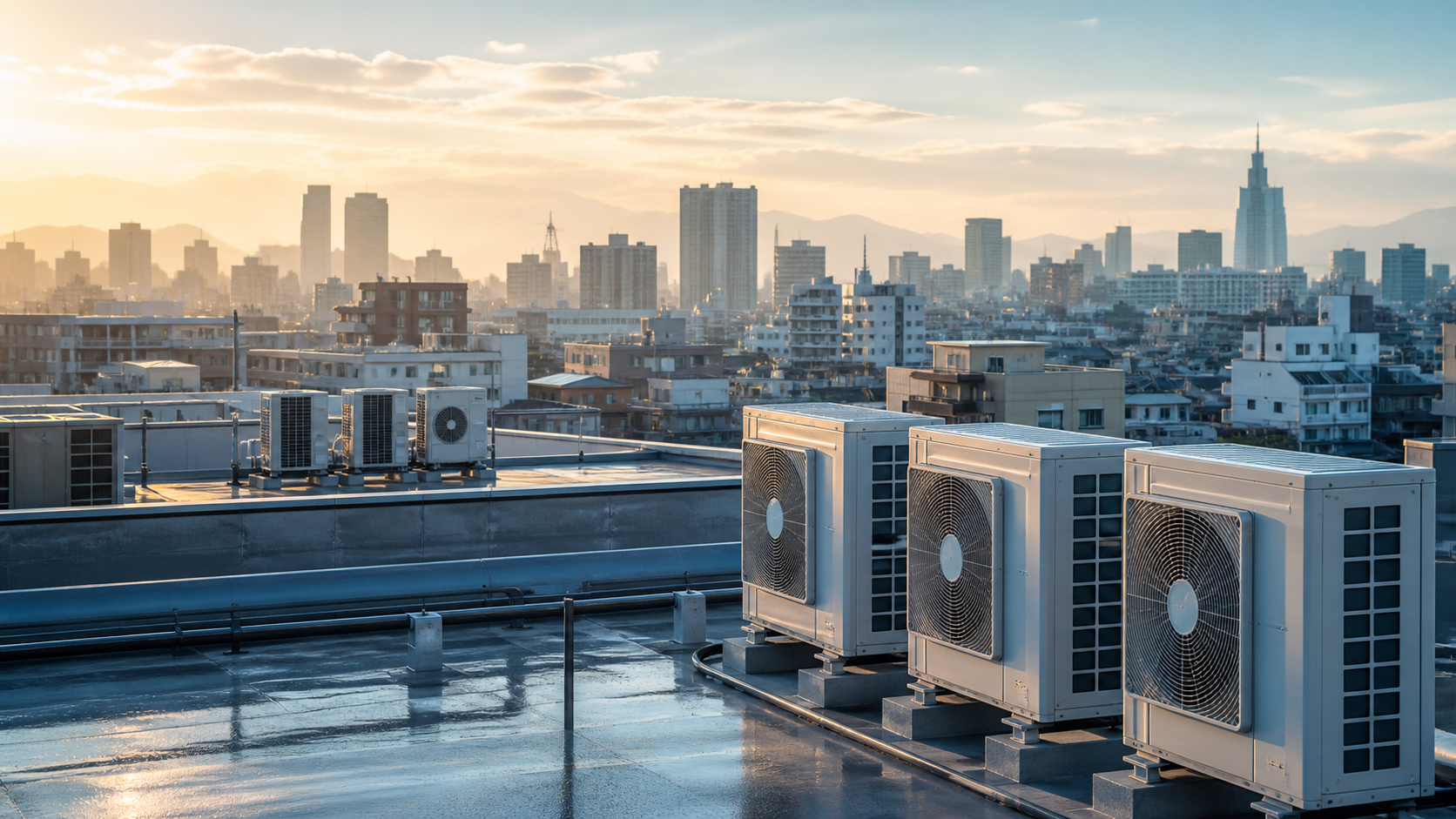 市場の現在地を表現するヒートポンプ設備の情景